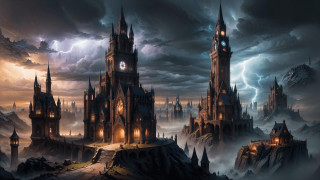 Castle clock tower lightning clouds - a clock tower free wallpaper