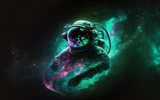 Spaceman green purple clouds stars - filip hodas free wallpaper
