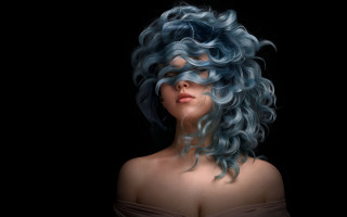 Blue hair dress head photorealism - alberto seveso free wallpaper for desktop