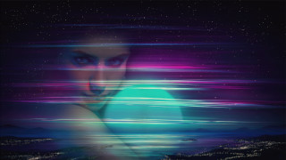 Woman mountains stars night holography - neon light free wallpaper