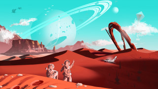 Desert space ship astronauts planet 2 - distant free wallpaper
