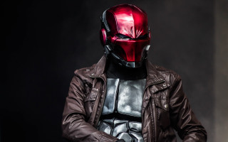 Man leather jacket helmet gun - a red helmet free wallpaper