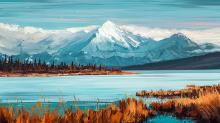 Mountain lake forest sky pleinair - plein air free wallpaper
