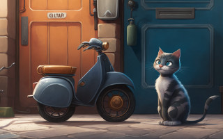 Black cat motorcycle door bird - ghibli free wallpaper