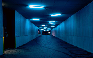 Long hallway blue light cyberpunk - free light wallpaper