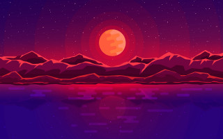 Red moon mountain lake synthwave - synthwave style free wallpaper