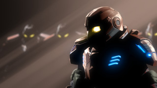 Man suit glowing eyes helmet - a light beam free wallpaper