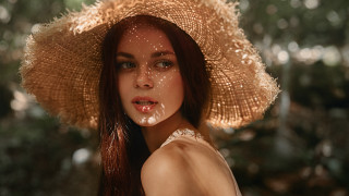 Woman strawhat sparklingwater portrait bokeh - a straw hat free wallpaper