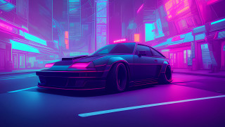 City street neon lit car - a neon light free wallpaper
