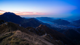 Mountain range sunset cityscape blue - a distance free wallpaper