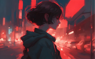 Cyberpunk city night red light - a red light behind them free wallpaper