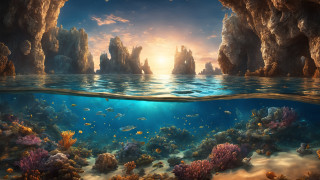 Underwater cave coral reef fish - the cave free wallpaper
