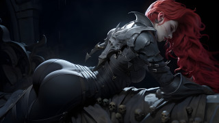 Red haired gothic woman bench - arm free wallpaper for desktop