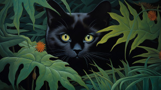 Black cat jungle flowers yellow - a black cat free wallpaper for desktop