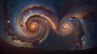 Spirals night sky bright orange - a surrealist painting free wallpaper for desktop