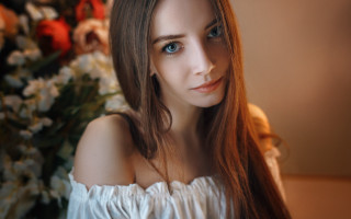 Long hair blue eyes flower - elina karimova free wallpaper for desktop