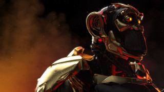 Robot helmet armor glowing eyes - unreal engine 5 quality free wallpaper