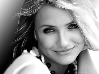 Smiling woman black white background - artistic free wallpaper