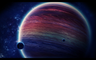 Red blue planet detailed space - two smaller planet free wallpaper