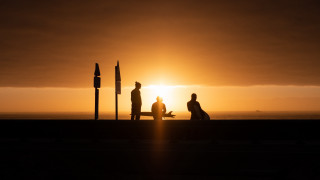 Sunset couple bench ocean sky - a bench free wallpaper