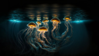 Jellyfish ocean bubbles bioluminescence photorealistic - bioluminescence free wallpaper