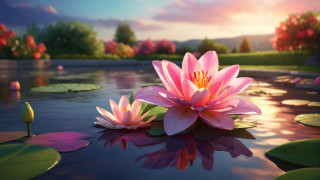 Pink flower lake lily pads 2 - lily pad free wallpaper