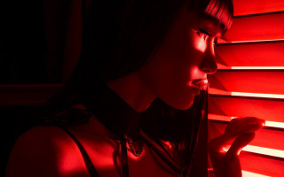 Woman red light dark room - blind free wallpaper