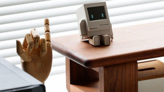 Wooden table robot hand window - blind free wallpaper