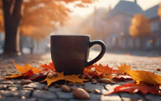 Coffee leaf ground autumn battle - a cup of coffee free wallpaper