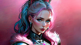 Pink haired woman black outfit - a pink hair free wallpaper for desktop