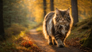 Cat woods autumn light photorealistic - the cat free wallpaper