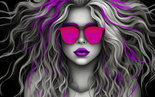 Woman long hair pink sunglasses - a digital painting free wallpaper