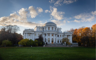 Neoclassical urban forest autumn skycastle - arthouse free wallpaper