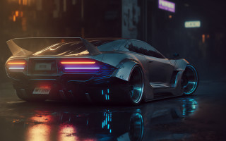 Futuristic car night city hood - its light free wallpaper