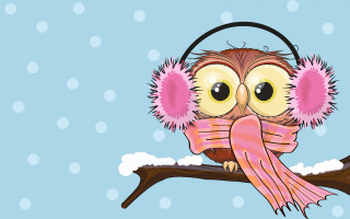 Cartoon owl headphones snow illustration - headphone free wallpaper for desktop