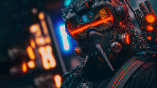 Man gasmask neon light cyberpunk - a neon light free wallpaper
