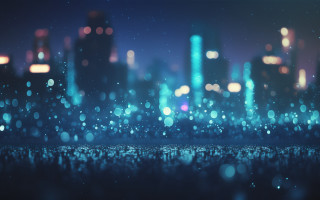 City lights night sky bokeh - volumetric free wallpaper