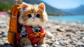 Small cat backpack rocky beach 2 - a small cat free wallpaper