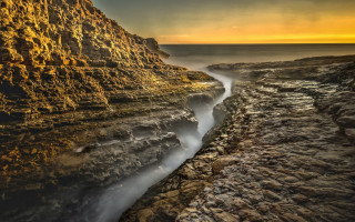 River mountains sunset yellow sky - the rock free wallpaper