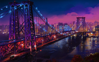 Bridge river night city lights 2 - city free wallpaper