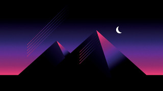 Pyramid crescent moon synthwave beeple - a half moon in the sky free wallpaper