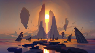 Futuristic city sunset people concept - anton fadeev free wallpaper
