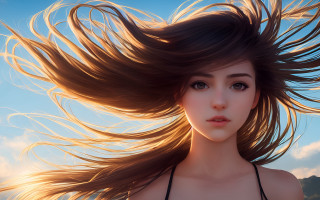Woman flying long hair cloudy - global free wallpaper for desktop