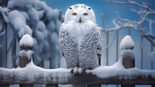 Snowy owl fence moon winter - in the snow free wallpaper