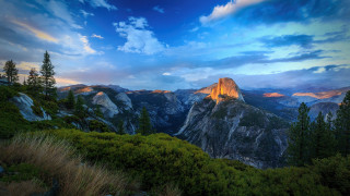 Mountain range sunset clouds trees 10 - a few tree free wallpaper