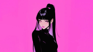Woman pink background black shirt - synthwave style free wallpaper