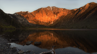 Mountain reflection sunset fallen tree - tree in the foreground free wallpaper