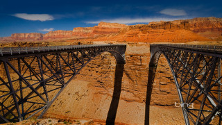 Bridge canyon mountain skyline precisionism - suspended free wallpaper