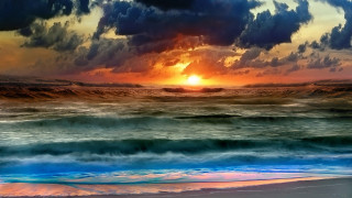 Sunset ocean waves beach mystical - the shore and a person free wallpaper