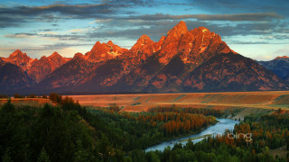 River forest mountain sunset valley - ansel adams free wallpaper